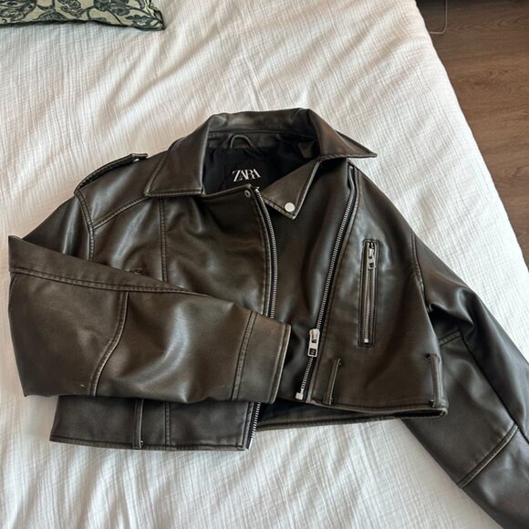 Zara Faux Leather Crop Biker Jacket - Picture 4 of 4